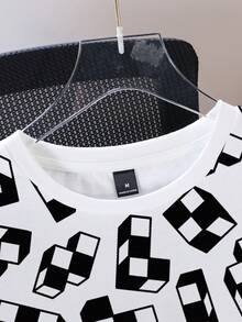 Tetris™ X SHEIN Men's Casual All-Over Print Round Neck Short Sleeve T-Shirt, Summer - White - View 4