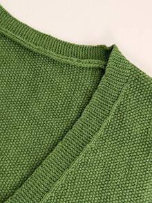 EMERY ROSE 2026 Plus Size Women's Fashionable Casual Minimalist Versatile V-Neck Green Button Twist Knit Cardigan Perfect For Everyday Wear - Green - View 8