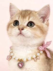 PETSIN 1 件装宠物爱心仿珍珠项链；颈围可调节；领结吊坠；心形吊坠；宠物配饰；宠物用品 - 彩色 - 查看 27