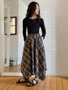 DAZY Tween Girl Plaid Print Casual Skirt With Slant Pockets