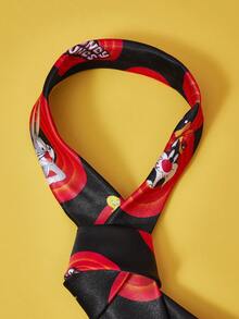 LOONEY TUNES X SHEIN 1条黑色和红色卡通动物图案领带 - 彩色 - 查看 4