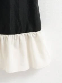 SHEIN 女童（小号）休闲连衣裙，黑色纯色上衣，白色蝴蝶结前襟无袖娃娃裙，A字裙摆，适合日常场合，春季 - 黑與白 - 查看 6