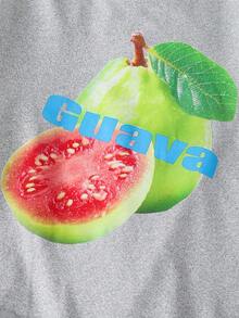 Tween-Mädchen Lässig Set aus Guave-Muster Rundhals Kurzarm T-Shirt und gestreifter Hose, Sommer - Hellgrau - Übersicht 5