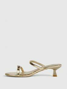 CUCCOO SZL Women's Pointed Toe Rhinestone Embellished Strap Design Stiletto Heel Sandals, Suitable For Commuting And Daily Wear - Gold - View 4