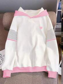 Resyla Áo nỉ nữ phối màu kẻ sọc và họa tiết trái tim - Nhiều màu - Xem 4