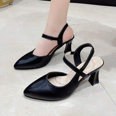 Zapatos de tacón de punta afilada con puntera cerrada y tiras cruzadas, de piel suave, para mujer