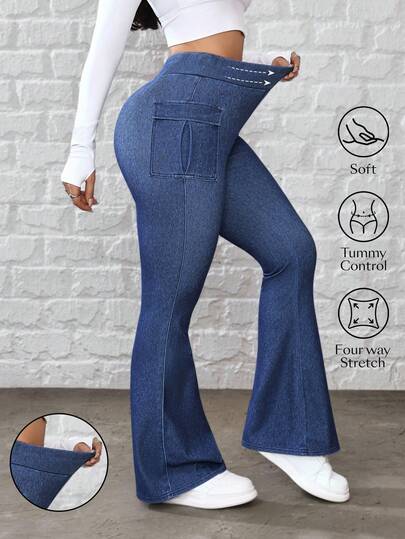 Flexra Women's Casual Washed Slim Fit Flare Cargo Jeans