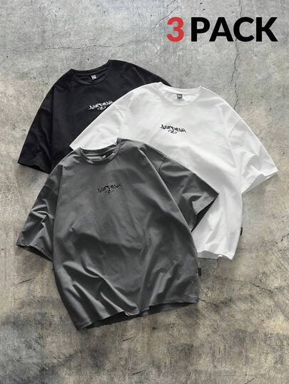 AXEPEAK Set de 3 camisetas de manga corta de cuello redondo con ajuste holgado para hombre