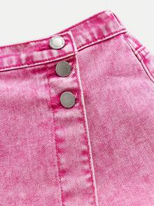SHEIN Young Girls Cute Washed Comfortable Soft Denim Skort - Pink - View 3