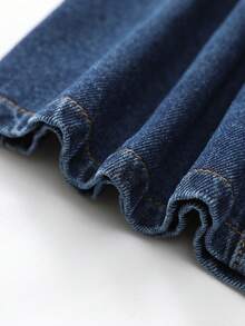GlowEve Women's Short Sleeve Denim Dress With Elegant Bow-Shaped Decorative Button - Dark Wash - View 6