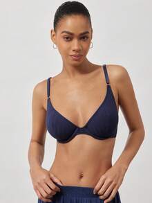 Ocili 1pc Navy Blue Comfortable Minimalist Women's Thin Underwire Bra With Lift And Support, No Padding, For Large Bust - Blue - View 4