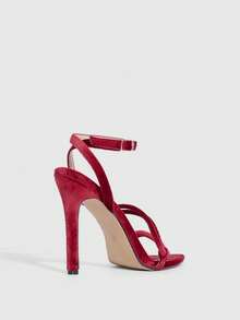 CUCCOO SZL Minimalist Chic Thin Strap Crystal Heel Sandals, Versatile High Heeled Sandals For Outdoor & Streetwear Spring Shoes Spring Break Easter Valentine's Day - Velvet red - View 9