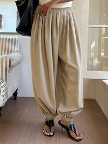 Livesso Pantaloni casual e morbidi da donna, design alla moda per ufficio/strada con polsini plissettati, leggeri per uso all'aperto, vacanza, sport, primavera/estate - Albicocca - Visualizzare 6
