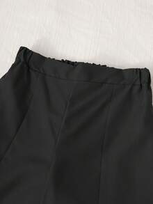 SHEIN 2件套女童撞色蝴蝶结长袖上衣和裤子套装，适合春秋季穿着 - 黑色 - 查看 5