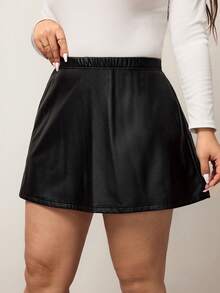 Enliva 大码女式纯色基础款黑色A字休闲迷你裙（含打底裤），适合曲线身材/夏季凉爽弹力面料。 - 黑色 - 查看 9