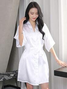 1件装睡衣 女士春夏婚礼伴娘睡衣 新娘礼服 闺蜜派对刺绣浴袍 新娘浴袍 婚礼派对 婚礼用品 户外婚礼 节日派对用品 家居浴室装饰 返校季 - 白色 - 查看 3