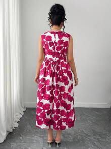 Elenzga 大码优雅圆领碎花无袖喇叭连衣裙 粉色玫瑰印花连衣裙 无袖碎花中长连衣裙 茶会连衣裙 女士连衣裙 中长碎花连衣裙 女士春季穿搭 春季连衣裙 女士优雅连衣裙 女士优雅连衣裙 女士度假穿搭 女士夏季假日穿搭 - 粉色 - 查看 4