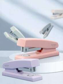 1 pieza Grapadora manual fácil de usar, adecuada para uso en oficina y escuela, grapadora de color macaron, ahorra trabajo, disponible en 5 colores interesantes, grapadora portátil de tamaño mediano - Multicolor - Ver 2