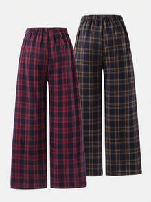 Sparklyn 2pcs/Set Teen GirlCasual All-Match Versatile Plaid Loose Fit Pants, Suitable For School, Daily And Street Wear Plaid Pants Teen Plaid Pants Lounge Pants - Multicolor - View 2