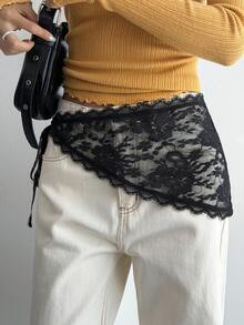 Livesso Black Lace Waist Skirt, Casual Beach/Holiday Style, Suitable For Spring & Summer, Valentine's Day, Wedding - Black - View 4