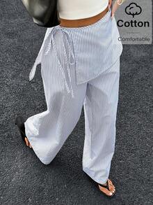 Siren Gaze Women's Casual Striped Print Loose Pants - Blue and White - View 1