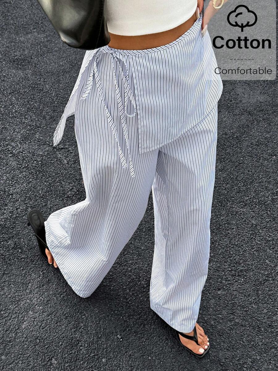 Siren Gaze Women's Casual Striped Print Loose Pants - Blue and White - View 1