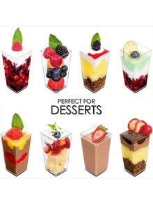 60/50/40/30/20个装 3盎司/90毫升方形迷你甜点杯，透明塑料派对零食碗，适合生日和婚礼派对 - 無色 - 查看 8