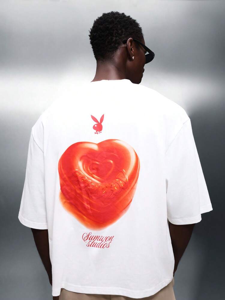 PLAYBOY X SUMWON Oversized Heart Graphic Crew Neck Tee