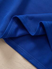 Casuvi Kids Oversized Relaxed Fit Collegiate Sports Style Polo Shirt For Tween Boy, Dropped Shoulder, Print On Hem, White Woven Label On Front Hem, Suitable For School, Light Sports, Weekend Leisure Streetwear Teens Boys Polos Solid Color Tops Kids - Blue - View 7