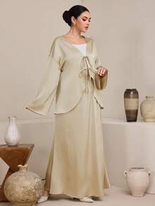 Graceveil 女士宽松系带上衣和长裙两件套 - 香檳色 - 查看 6