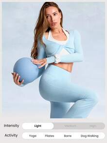 GLOWMODE 31英寸 Softy Velvaire 超高腰弧形缝线喇叭形紧身裤，适合低强度瑜伽日常穿着，秋冬季 - Blue Day - 查看 7