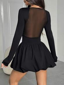 SHEIN PETITE CURVE Plus Size Solid Color Mesh Patchwork Sheer Sexy Square Neck Long Sleeve Dress,Black Dress , Elegant Dresses For Ladies, Date Night Outfit Curve, Curve Birthday Outfit, Black Dress Long Sleeve, Dress Black,, Sexy Elegant Dress, Going Out Outfits, Dress For Wedding Guest , Elegant Party Dresses For Women , Carnival Costume For Women , Valentine's Day Outfit , Spring Outfit - Black - View 2