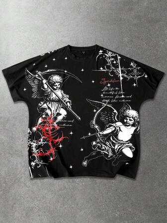 Goth Herren Fledermausärmel Kurzarm T-Shirt mit Muster, geeignet für den täglichen Gebrauch im Frühling/Sommer