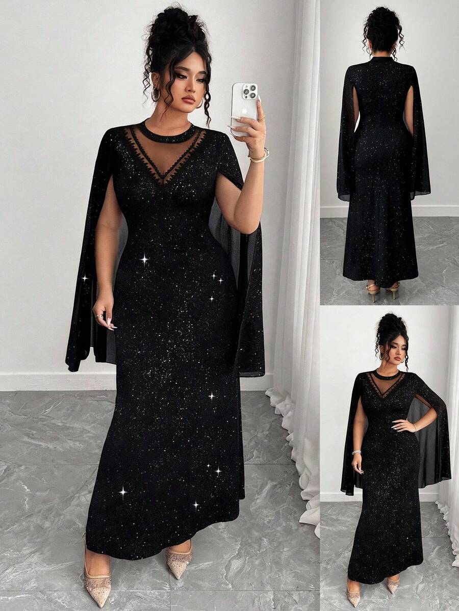 Elenzga Rochie elegantă și strălucitoare cu paiete, mărime plus