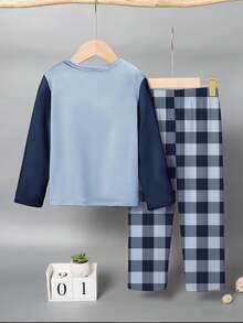 1set Young BoySpring/Autumn Cartoon Lion Print Long Sleeve Top And Pants Pajama Set