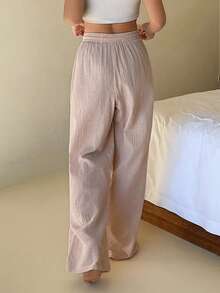 DAZY Plaid Loose Fit Women Lounge Pants, Comfortable Home Wear - Pink - View 2