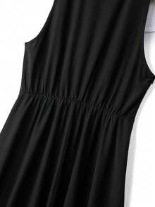GlowEve CURVE New Arrival Women Plus Size Retro Style A Line Midi Dress Woven Fabric Colorblock Design Collar Sleeveless - Black and White - View 8
