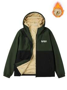 Manfinity Homme Loose-Fit Men's Long Sleeve Color Block Letter Print Hooded Fleece Jacket , Autumn Grunge - Black - View 4