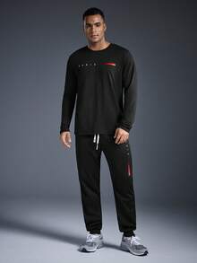 Driftmere Men's Spring/Autumn Letter Print Casual 2 Pieces Set, Includes Long Sleeve T-Shirt And Drawstring Waist Pants, Suitable For Husband/Boyfriend Gift, Street, Commute, Outdoor Spring To Summer - Multicolor - View 3