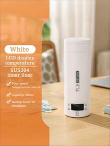 Teckwe 1-Piece 450ml~500ml Compact Portable Electric Kettle Thermostat, Insulated Travel Water Cup, Fast Heating, Intelligent Insulation, Anti Scald, Lightweight, US, EU, UK Plug Options, Fashionable Neutral Color Travel Hot Water Boiler, Dormitory, Household Outdoor Daily Use - EU F Type Plug(220-240V) - View 5