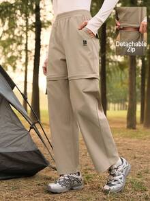 SHEIN In My Nature Pantalones de senderismo rectos con carga desmontable para mujer - Caqui - Ver 1