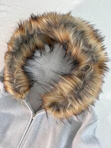 Glimmora New Women's Open-Front Zipper Sweatshirt, Grey Hooded Long-Sleeve Jacket Sweatshirt - Light Grey - View 4