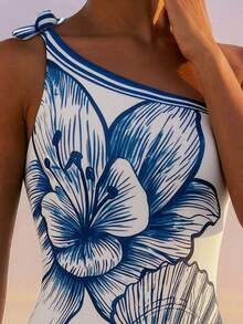 CAJUNI Women's Floral Print Twist Front One-Piece Swimsuit, Vacation Style