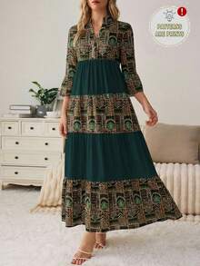 Al Najma Women's V-Neck Pleated Long Sleeve Dress, Suitable For Autumn Carnival - Multicolor - View 6