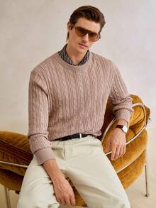 Manfinity CityGents Men's Solid Color Crew Neck Cable Business Casual Long Sleeve Sweater It Is Great For Couples And Makes An Excellent Gift Idea For Boyfriends Or Husbands Brands Bruno Mars Cashmere Men S Clothing Knitted Shirts For Men Men's Textured Shirt Beige Shirt For Men Apricot Men Outfit Cashmere Men's Clothing - Multicolor - View 6