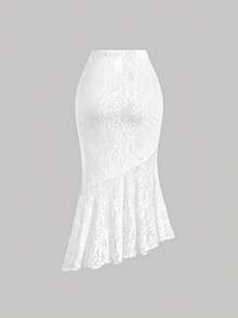 SHEIN MOD Chân váy ren phối bèo nhún thời trang đa năng dành cho nữ, thanh lịch cho tiệc tùng, câu lạc bộ, buổi hẹn hò gợi cảm, chân váy ren, váy mùa xuân cho nữ, ngày Valentine, váy đi biển, kỳ nghỉ, bữa tối, sinh nhật. - trắng - Xem 3