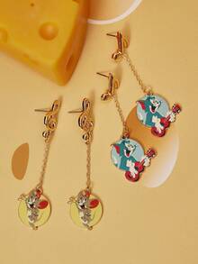 TOM & JERRY X SHEIN 潮流卡通动物元素锌合金印花耳环，可爱音符设计，奢华小众，精致优雅，休闲时尚，适合各种派对、音乐会、节日等场合。 - 金色 - 查看 1