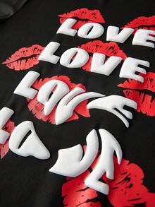 Manfinity Roghcode 男士街头风热销红色嘴唇图案立体印花T恤，适合户外音乐节、日常出行、朋友聚会、送给男友/老公的礼物、周年纪念礼物，黑色 - 黑色 - 查看 3