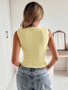 Siren Gaze 女士休闲纯色纹理褶皱背心，夏季 - 淡黃色 - 查看 2
