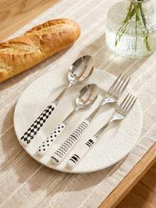 Zazumi 1/2 Stücke Besteck mit Keramikgriff, Edelstahl Besteck mit polierter Oberfläche, Keramikgriff Dessertlöffel, Dinner Gabel und Tafellöffel - kreative Küchenutensilien inklusive Gabel, Teelöffel und Suppenlöffel, ideal für den täglichen Gebrauch - Verschiedenfarbig - Übersicht 7